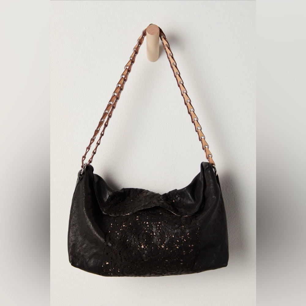 Free People x Let & Her Black Leather Lace Shoulder Bag NWT🔖